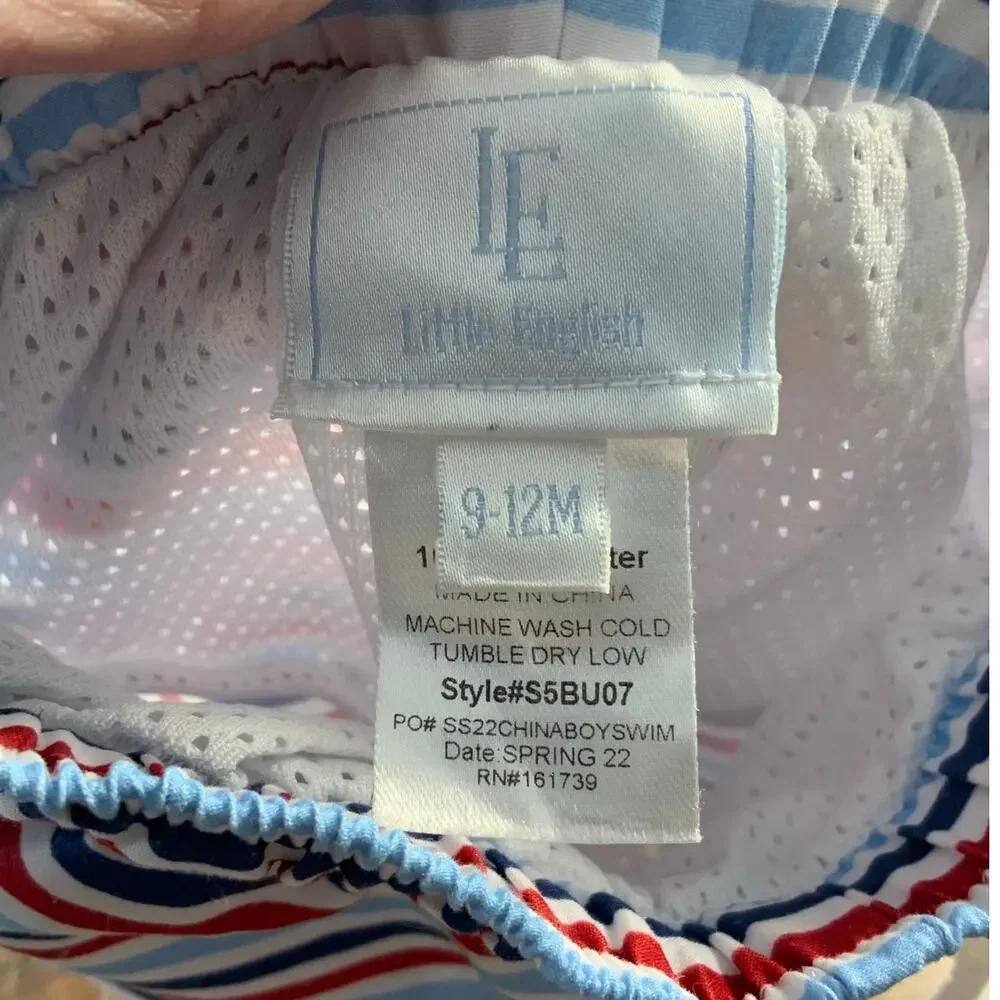 Little English Red, white and blue swim shorts size‎ 9-12 mo